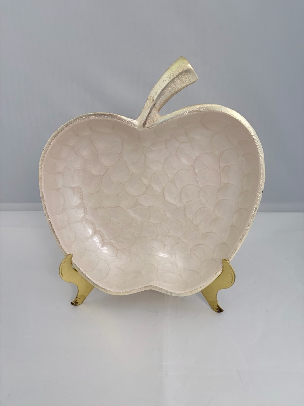 Decorative Cream Apple Bowl with Gold Accents